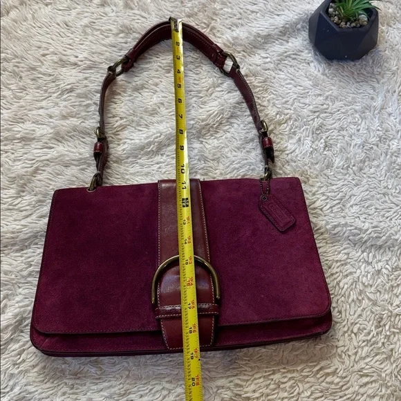 👜Vintage Y2K Coach Burgundy Suede &Leather shoulder bag(9664)